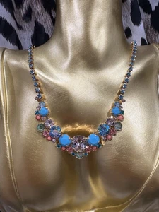 Sorrelli Caribbean Coral Swarovski Crystal Bright Gold Turquoise Blue Necklace - Picture 1 of 8