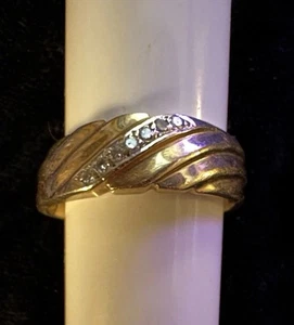 Antiker 14K Gold Ring massiv Band mit Diamanten schräger Wirbel 4,98 g Damengröße 8 - Bild 1 von 13
