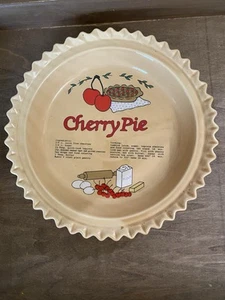 Vintage Cherry Pie Recipe Dish Ceramic Baking Pie Plate 1990’s Scalloped Edges - Picture 1 of 3