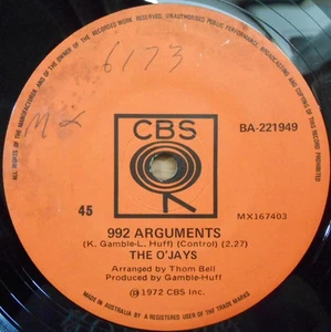 O'Jays ORIG OZ 45 992 Arguments VG+ '72 CBS BA221949 Soul Funk - Picture 1 of 1