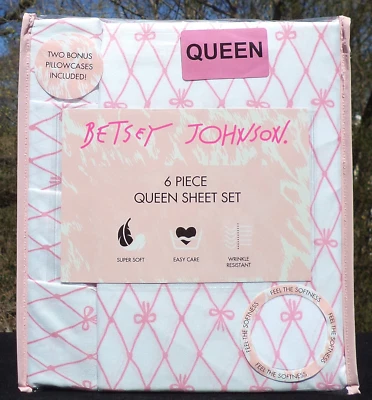 Betsey Johnson галстук-бабочка TRELLIS розовый банты кокетка 6 изделий королева простыни комплект новый - Изображение 1 из 4
