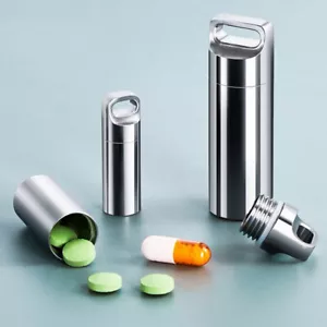Mini Stainless Steel Sealed Capsule Waterproof Pill Box Camping Firstaid Pen_i4 - Picture 1 of 10