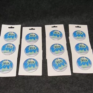 (12) It's A Boy! Blue Pin Back Buttons w/ Stork One Dozen Brand New 2.25" Dia - Picture 1 of 3