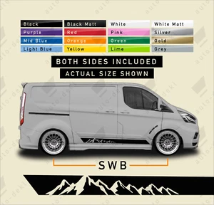 Se adapta a Ford Transit Custom L1 SWB - Calcomanías adhesivas de rayas laterales de montañas para cámper - Imagen 1 de 18