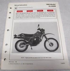 OEM 1982 82 HONDA XL500R XL500 XL 500 MANUAL DE INSTRUCCIONES DE CONFIGURACIÓN 41 PGS Z5-42G - Imagen 1 de 5
