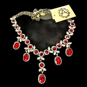 New NWT Amrita Singh Ruby Red Crystal Necklace - Wedding temple Bollywood - Picture 1 of 6