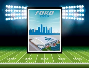 Ford Field Stadium Print- Detroit Lions Fan Travel Poster Gift Man Cave - Picture 1 of 10