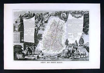 Mapa antiguo Levasseur 1852 - Haut Rhin - Colmar Altkirch Mulhouse Thinn - Francia Foto 1 de 4