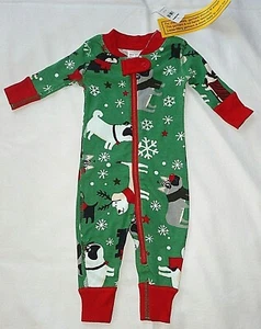 Hanna Andersson Organic Green Holiday Snowflake Dog Sleeper size 50 (0-3 Month)  - Picture 1 of 3