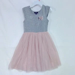 Zunie Kids Tutu Dress Girls Boutique Tulle Bow Pink Gray Cat Size 6X #0382 - Picture 1 of 5