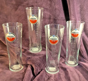 4 x Genuine Amstel Beer (20oz) One Pint Glasses ~ Man Cave, Home Bar, New Unused - Picture 1 of 11