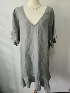 Seed Heritage Grey Linen Shift Dress Ruffle Sleeves Women Size 10 - Picture 1 of 10