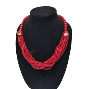 Collar Talbot Multi Hilo Cuentas Rojas Con Acentos Tono Dorado Palanca 25" - Imagen 1 de 8