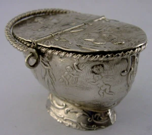 RARE GERMAN HANAU SOLID SILVER BASKET BOX c1900 ANTIQUE 34g - Picture 1 of 8