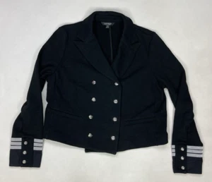 Polo Ralph Lauren Military Style Blazer Jacket Women Large Black Double Breasted - Picture 1 of 12