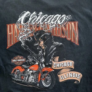 Vintage Harley Davidson Chicago Illinois Gangster Hanes Beefy T-Shirt Large - Picture 1 of 6