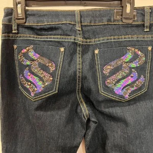 Rocawear Classic Dark Wash Jeans w/Holographic Pocket Design Womens 9 Y2K Denim - Picture 1 of 6