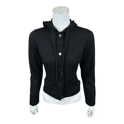 Chaqueta Isaac Mizrahi True Denim Botón Frontal con Capucha Negro Jet XX-Talla Pequeña Foto 1 de 2