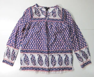 J.Crew Cotton Red White Blue Paisley Floral Lightweight Tunic Peasant Blouse 4T - Picture 1 of 6