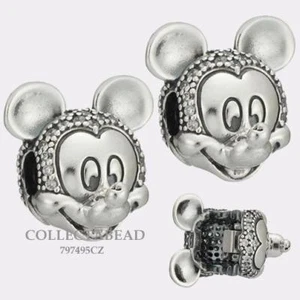 Authentic Pandora Silver Shimmering Mickey Portrait CZ Clips (2) 797495CZ - Picture 1 of 1