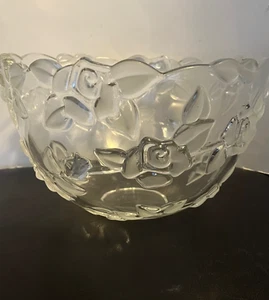 Mikasa Bella Rosa Bowl Clear with frosted Glass Embossed Roses 9.5" - Picture 1 of 5