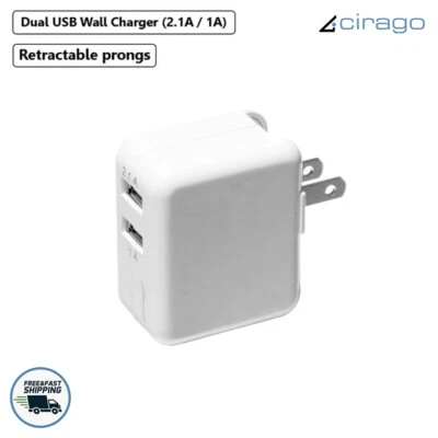 Cargador de pared portátil Cirago 5V doble USB puntas retráctiles adaptador de corriente alterna Foto 1 de 3