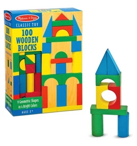Melissa & Doug Wooden 100 Building Blocks 4 Colors and 9 Shapes Stacking Age 2+ - Picture 1 of 9