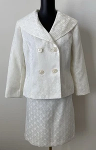 Isabella Women's 12 Ivory Two-Piece Skirt Suit Double Breasted Patterned Texture - Picture 1 of 18