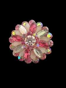Vintage rosa AB Strass Givre' Navettes gewölbt goldfarben Brosche 2" #C-8 - Bild 1 von 6