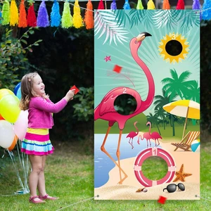 Flamingo werfen Spiele mit 3 Nylon Sitzsäcken Hawaiian Sommer Flamingo Hintergrund Verbot - Bild 1 von 6