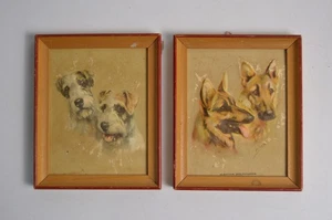 2 stampe artistiche vintage cani lupo alsaziano e Sealyham Terrier MCM atlante incorniciato - Foto 1 di 8