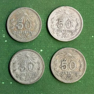 1919 MEXICO SILVER 50 CENTS RADIANT CAP MEXICAN COIN LOT OF 4 VF - Picture 1 of 2