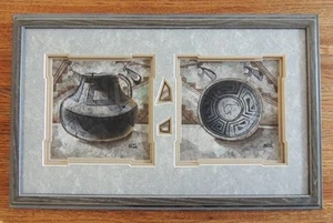 Navajo Sand Painting Native American Pottery Shards Signed A. Bitsuie Framed EXC - Picture 1 of 10