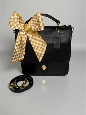 VTG Coach Station Bag 5130 Black Leather Brass Crossbody Satchel 80s USA + Tag - Image 1 of 4