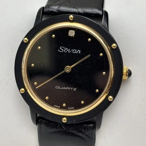 NOS Neo Vintage Sovan Watch Mens Black & Gold Tone 32mm Quartz Hong Kong New Bat - Picture 1 of 8
