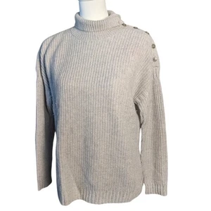 Garnet Hill Sweater Women's Recycled Cashmere Button Turtleneck Gray Small Soft - Picture 1 of 7