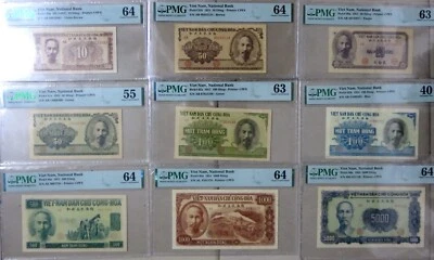 Vietnam North 1951 - Set of 9 notes PMG 40 to 64 - Image 1 of 4