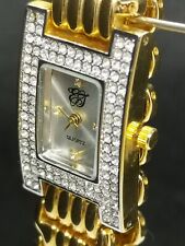 Ernest Jones Rhinestone cluster Gold Alloy Band Woman Quartz Watch  (155E)