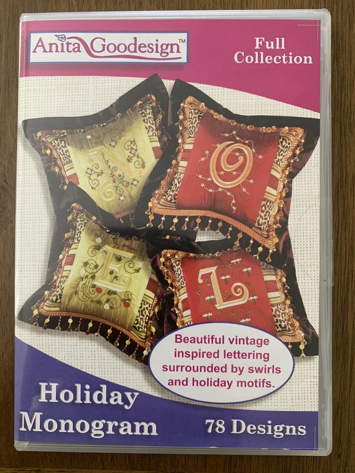 Diseños de bordados patrones de costura motivo de letras monograma navideño vintage Foto 1 de 3