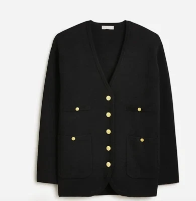 J. CREW SUÉTER LARGO CUELLO EN V BLAZER TALLA PEQUEÑA NEGRO 100% ALGODÓN NUEVO CON ETIQUETAS $198 Foto 1 de 2