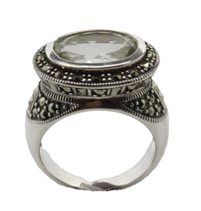 Ornate Setting Parsiolite Stone Sterling Silver Ring, Size 8.5, Oval Cut, 925A - Picture 1 of 4