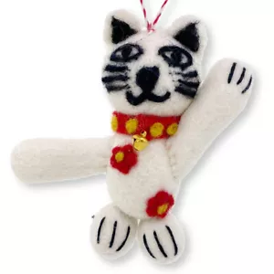 Ornamento gatto fortunato - decorazione lana artigianale gatto bianco fortunato sventolante - Foto 1 di 5
