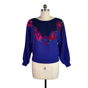 vintage 80s 90s abstract floral cropped dolman sleeve sweater S/M korean art vtg - Picture 1 of 7