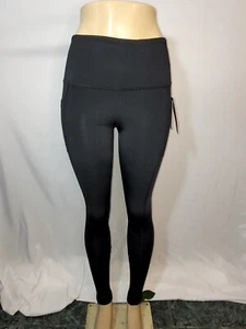 Wome's Leggings Yoga Pants High Waisted Stretch Fleece Pockets on Hips Black - Picture 1 of 10