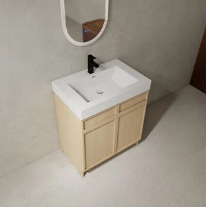 30" Plywood Freestanding Bathroom Vanity Cabinet with White Resin Sink and Doors - Picture 1 of 15