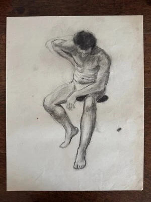 Retrato de hombre de estudio vintage de los años 30 grafito sobre papel GAY INT 15 x 20 Foto 1 de 4