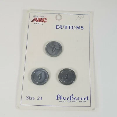 Vintage ABC Pearl Two-Hole Buttons New Old Stock Gray Blue Bonnet On Card - Image 1 of 3