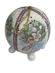 Vintage Ceramic Pomander Scent Ball Pink Angel Cherub Floral Hanging Ornament - Picture 1 of 6