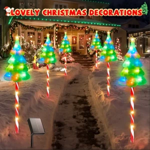 6-Pack Solar Christmas Tree Candy Cane Stake Lights,102 LED Christmas Decor Yard - Picture 1 of 9
