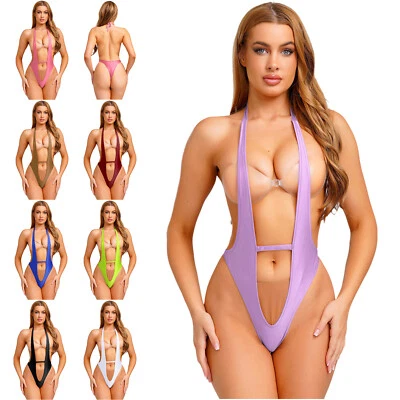 Damen Einteiler Transparent Träger Y-Rücken Mini Micro Bikini Sling Shot Dessous - Bild 1 von 3